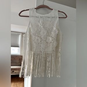 White boho fringe top